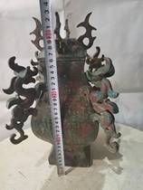 Antique Bronze Ware Handai Inscription Square Pot Red Spot Green Rust Pendulum Pieces Antique Movie Theater Props