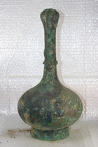 Antique bronze ware garlic head bottle dull and carbonated to rered spotted green rust pendulum piece Lost Wax Method Foundry?