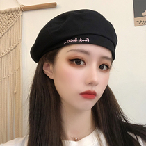  Japanese black letter embroidered beret female spring and summer British retro painter hat casual all-match octagonal hat tide