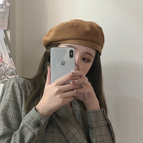  Temperament Japanese fashion all-match suede beret childrens spring and summer British concave shape street style painter hat tide