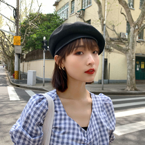 Beret womens summer thin Korean version of the tide wild cute Japanese woven hat black British retro painter hat