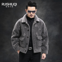 Cashmere men jacket Haining fur short one lamb hair jacket winter 2021 New lapel fur thick