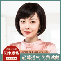 Wig Womens short hair round face fashion temperament Wave head hairstyle Real hair natural realistic full head cover wig