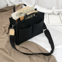 KAFKAsSHOP male and female lovers black and white canvas large capacity diagonal satchel handbag hand single shoulder pocket tide Korean tie satchel