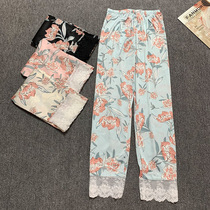 Spring Summer Ice Silk Sleeppants Women Long Pants Slim air conditioning Pants Lace Home Pants PANTS SILK BIG CODE HOME PANTS