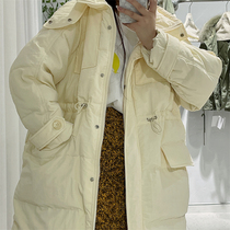 Anti-season clearance Korea Dongdaemun 2020 winter drawstring waist hooded down jacket women loose thin medium long section