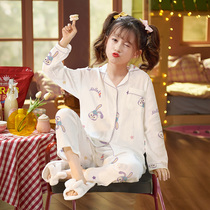 Childrens pajamas spring and autumn cotton gauze thin long sleeve girl baby Autumn big child home suit suit