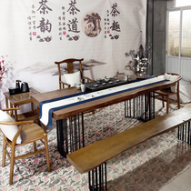 Iron Art Solid Wood Tea Table Tea Table Chair Combination Brief Modern Office Log Large Plate Table Industrial Wind Kung Fu Tea A Few
