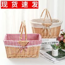 Rattan picnic basket folding picking basket fruit basket portable shopping basket basket children hand basket pastoral picnic basket