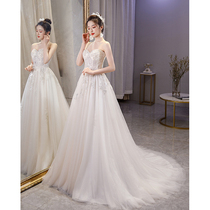 Mori light main wedding dress 2021 new bride Korean trapery small tailing dream Super fairy Brigade shot door yarn simple