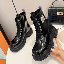 European American Fan ~ Martin boots female new European and American English style fashion sexy patent leather round toe lace-up side zipper boots