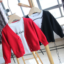 Children V collar sweater baby pure cotton knit cardiovert baby blouse male and female 2022 spring autumn jacket 1194