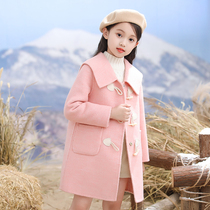 Girls double wool coat 2021 Spring and Autumn Winter new style big childrens medium long cashmere woolen coat