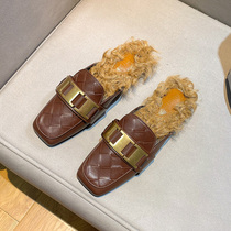 Mao shoes women wear autumn and winter 2021 New Fashion Bag half slippers metal buckle square head retro Muller shoes