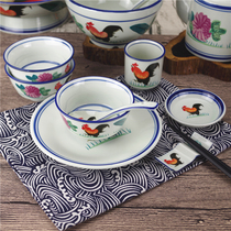 Rooster bowl antique blue and white chicken male Bowl overall Logo Custom Hotel set Table tableware farm private hotel restaurant