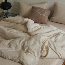 Japanese Wabi-sabi wind solid color 100 cotton soft four-piece set double yarn simple cotton summer quilt cover bedding