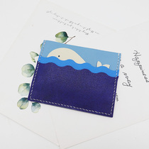 Small whale card bag super beautiful gradient color first layer cowhide material diy handmade gift with cut hole delivery tool
