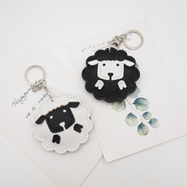 Cute lamb keychain pendant access control card cover handmade diy leather material bag with cut hole twelve Zodiac ins