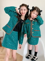 Hong Kong high-end foreign air small fragrant wind mother womens clothing suit 2022 spring new fashion pro-son two sets of girls