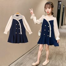  Hong Kong spring and Autumn girls Western style long-sleeved British style pleated skirt autumn 2021 new Korean dress girl