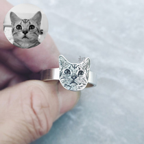 Pet cat puppy photo custom ring baby photo custom sterling silver commemorative gift first engraved handmade silver ornaments