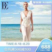  BE Ms Van Dean jane white one-piece beach trousers elegant stand-up collar design fashion atmosphere vacation and leisure