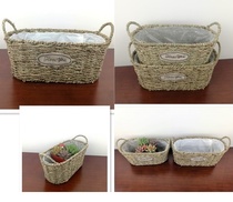 Straw Wicker Rattan Woven pastoral handmade creative flowerpot flower arrangement flower basket green plant multi-meaty Green rose wall hanging