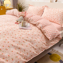ins Princess wind cotton four-piece set 100 cotton bedding Girl heart cartoon quilt cover three-piece bed sheet