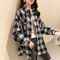 Pregnant womens spring dress 2021 new loose plaid in the middle of the long Tidal Moms Shirt Dress Spring And Autumn Without a Lining Clothing