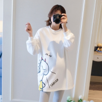 Pregnant womens coat spring and autumn round neck long sleeve Korean version of loose 2021 New Maternity Wear Autumn Sweater long