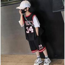Boys sports suit 2021 summer new childrens foreign style in big children short sleeve handsome basketball suit two-piece tide