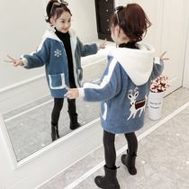 Girl autumn winter coat 2021 new foreign baby childrens clothing plus velvet thickened little girl mink cotton coat
