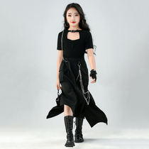 Girls catwalk performance clothing Childrens black tide clothing Street style childrens model clothing Handsome child model motorcycle clothing Summer
