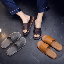 Leather four seasons home mens indoor bedroom floor slippers household soft bottom silent non-smelly feet deodorant shoes womens summer