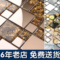 Mosaic crystal glass electroplated metal stainless steel parquet living room TV background wall stickers European decorative tiles