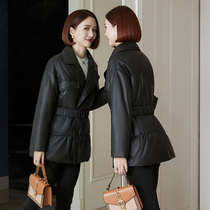 2021 Winter new Haining sheep leather leather down jacket womens long slim body warm leather jacket Korean coat thick