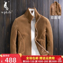 Haining sheep-cut jacket mens double-sided fur stand-up collar fur one-piece short mens wool coat thickened