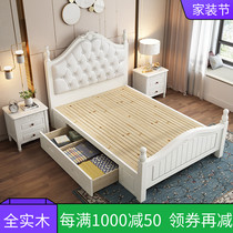 White single childrens bed 1 2 meters 1m adult 1 35 meters American solid wood bed 1 5 1 8 meters drawer high box