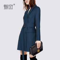 Glamour European and American double-breasted long suit 2021 Autumn New slim waist drop texture suit jacket