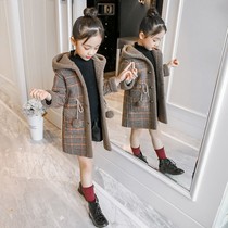 Girls autumn coat girls waist rope trench coat coat middle child Korean version of foreign style and fluff coat