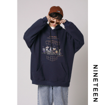 11 16 2021 Winter New plus velvet thick sweater cartoon printing student youth hooded pullover male