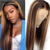wig Natural remy 13x1Tpart lace  ombre color 4 27#human hair