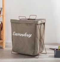 Nordic ins cotton linen canvas iron frame portable dirty clothes laundry basket folding storage bucket storage basket toy storage box