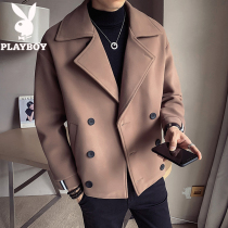 Playboy mens woolen coat short British Korean version trend handsome design sense windbreaker mens spring and autumn coat