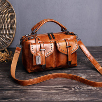  Hong Kong bag girl 2021 new trendy atmosphere wild retro leather messenger bag female large capacity soft leather shoulder