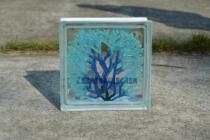 Painted blue hair fortune tree glass brick TV background wall glass brick toilet partition wall