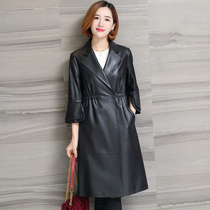 Ai Lang micro Autumn New Haining leather leather womens long sheep leather slim windbreaker coat