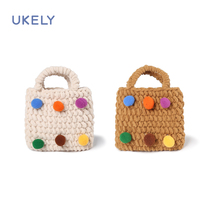 Girls bag winter plush hand woven wool cute hand bag handbag baby fur ball basket storage