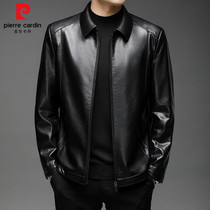 Pierre Cardin lapel leather jacket men Middle-aged business casual short coat autumn and winter elderly dad clothes