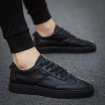 Summer 2021 mens shoes British small leather shoes chef to work Leisure bean non-slip All Black tide shoes